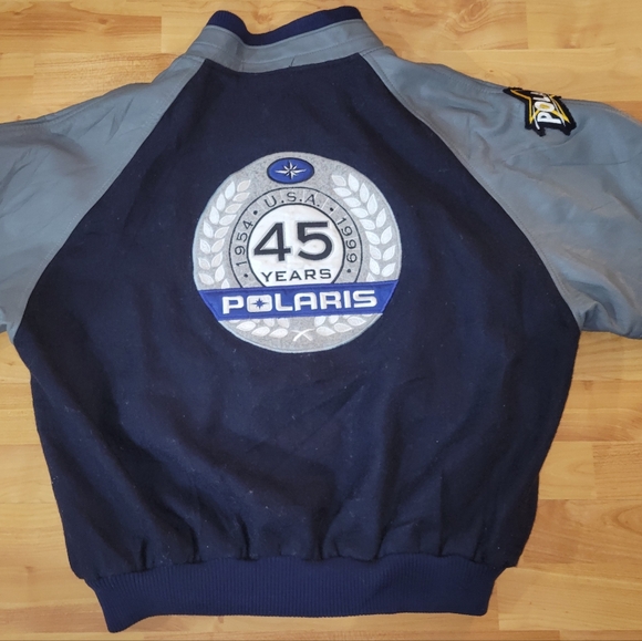 Vintage Polaris Varsity Navy Gray Bomber Jacket, Made In Canada Men's Large/XL - Picture 2 of 12